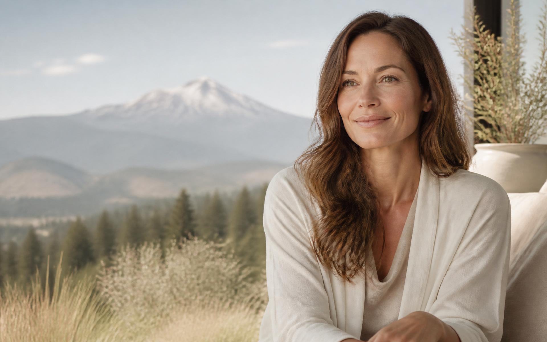 Confident, healthy woman in her 40s with Colorado mountains in the background, representing Ultimate You of Colorado wellness and longevity care